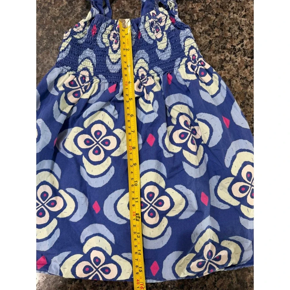 Gymboree Girls Blue Geometric Floral Smocked Ruffle Strap Sleeveless Boho Summer